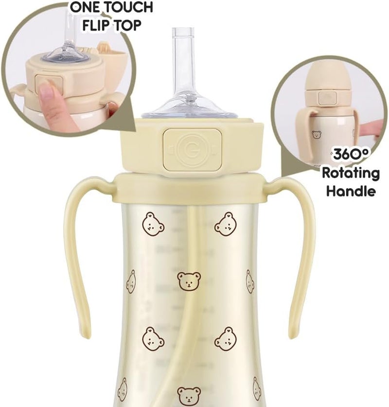 GROSMIMI Flip Top Spill Proof Sippy Cup, 10 oz, BPA Free, Stage 2 Straw for Toddlers (Bear) - Image 5